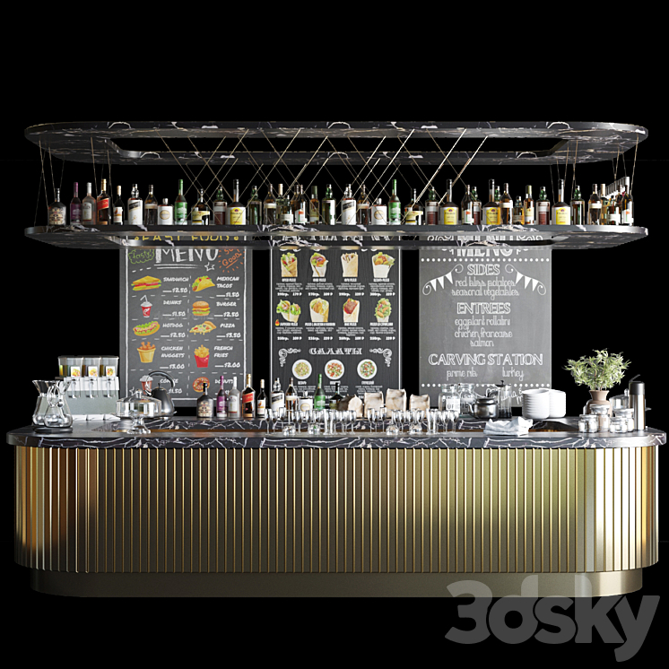 A large design project of a bar counter with strong alcohol wine and a variety of cocktails. Alcohol 3DS Max - thumbnail 1