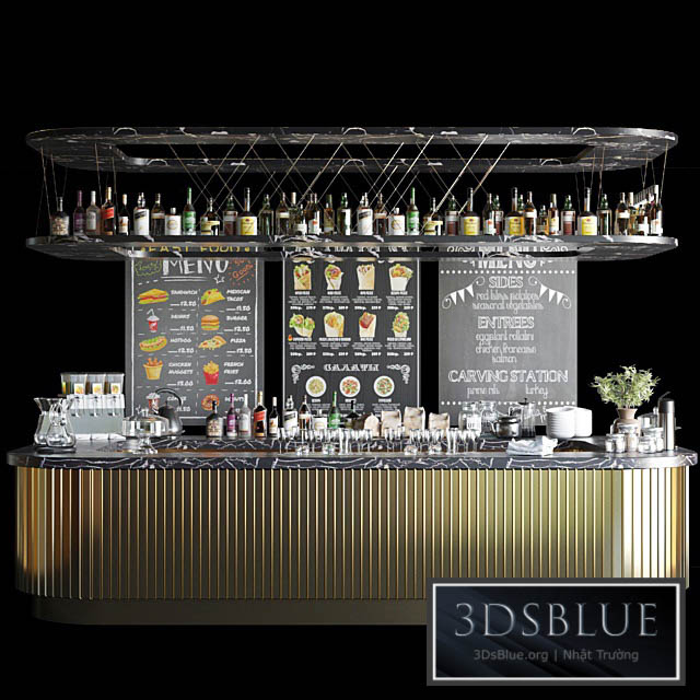 A large design project of a bar counter with strong alcohol wine and a variety of cocktails. Alcohol 3DS Max - thumbnail 3