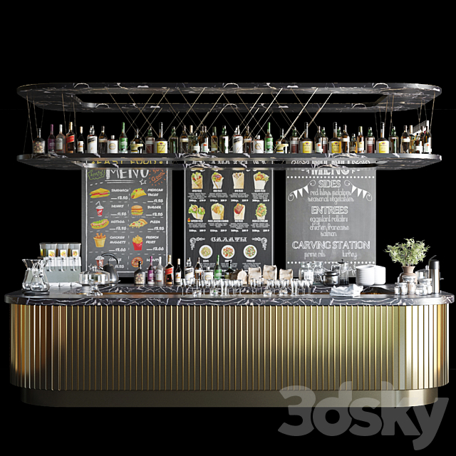 A large design project of a bar counter with strong alcohol. wine and a variety of cocktails. Alcohol 3DSMax File - thumbnail 1