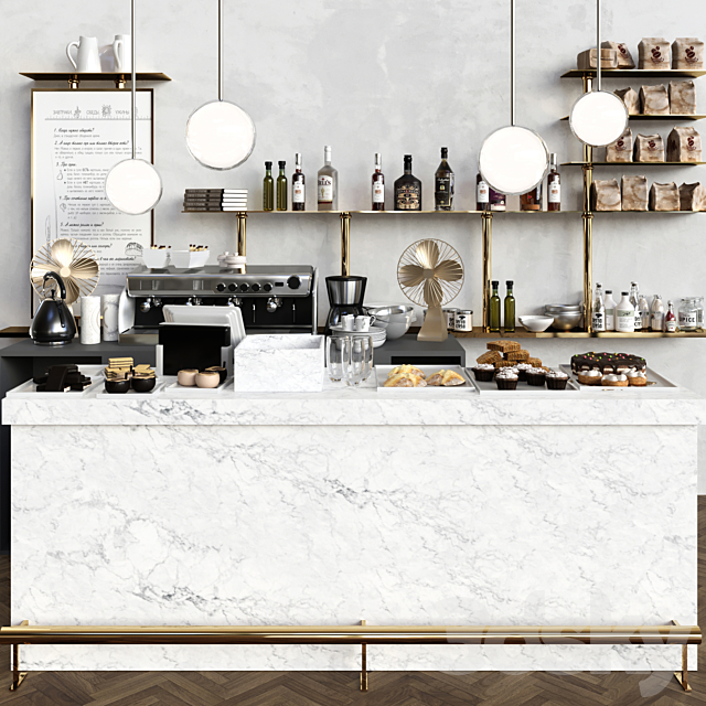 A modern cafe with a marble counter and desserts. Coffee house cake 3DS Max Model - thumbnail 1