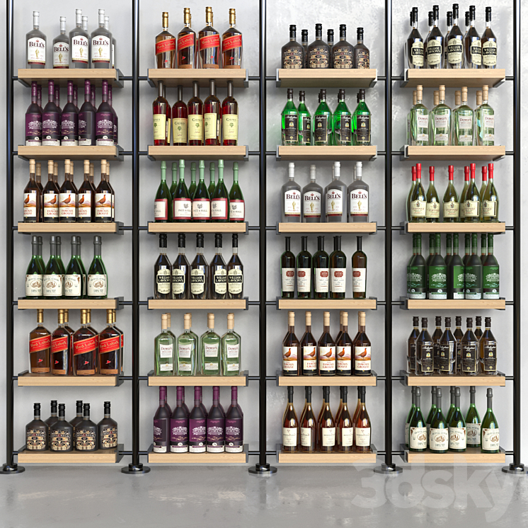 A rack with collection alcohol in a supermarket. Alcohol 3DS Max - thumbnail 1