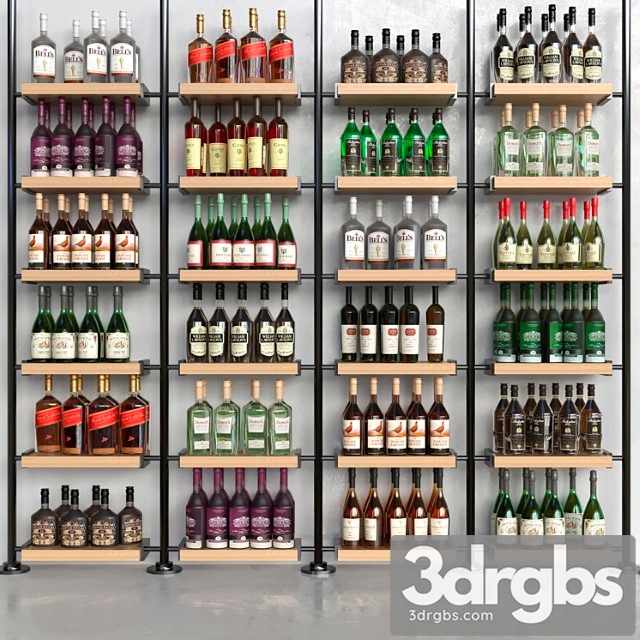 A rack with collection alcohol in a supermarket alcohol 3dsmax Download - thumbnail 1