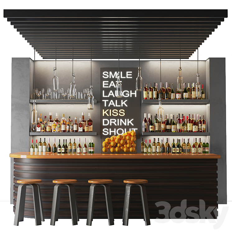 Bar counter in a restaurant with collection alcohol. Bar 3DS Max - thumbnail 1