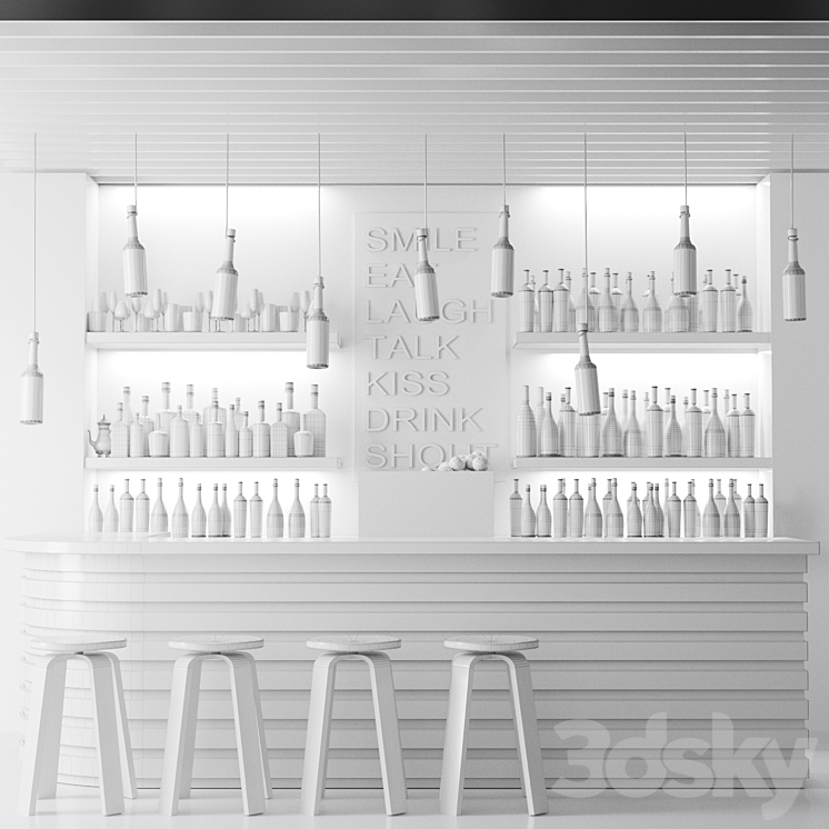 Bar counter in a restaurant with collection alcohol. Bar 3DS Max - thumbnail 2