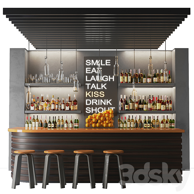 Bar counter in a restaurant with collection alcohol. Bar 3DSMax File - thumbnail 1