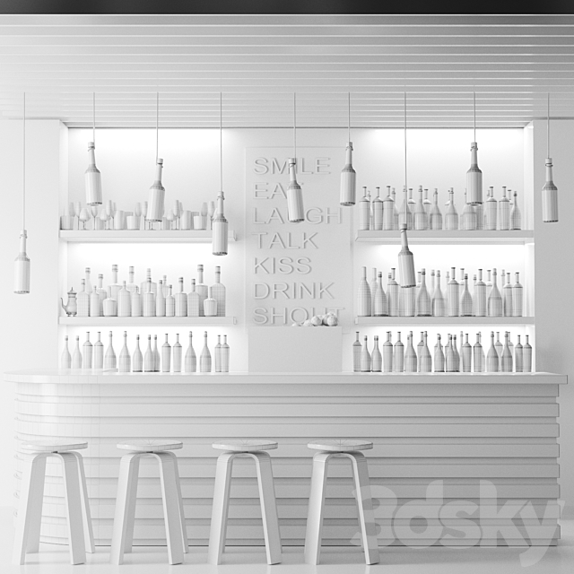 Bar counter in a restaurant with collection alcohol. Bar 3DSMax File - thumbnail 2