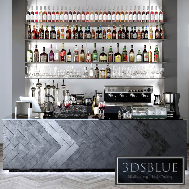 Bar counter with a collection of alcohol. Alcohol bar 3DS Max - thumbnail 3