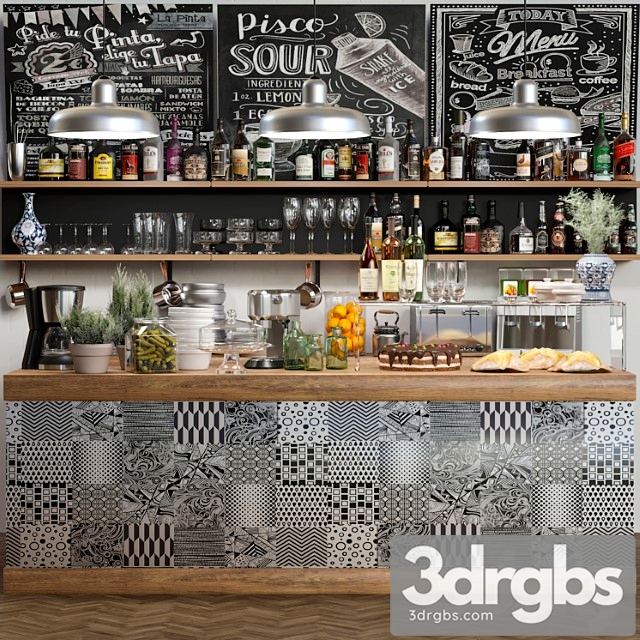 Bar counter with alcohol service and desserts 10 3dsmax Download - thumbnail 1