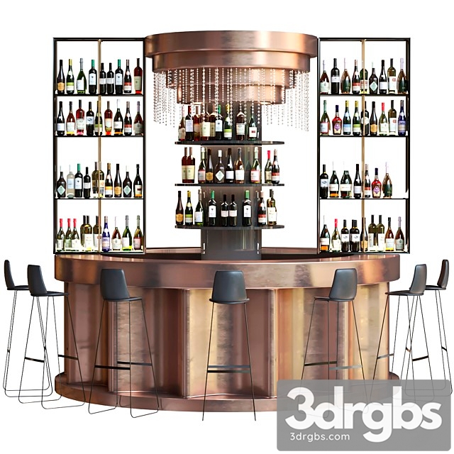 Bar Counter with Copper Decor and Strong Alcohol 3dsmax Download - thumbnail 1