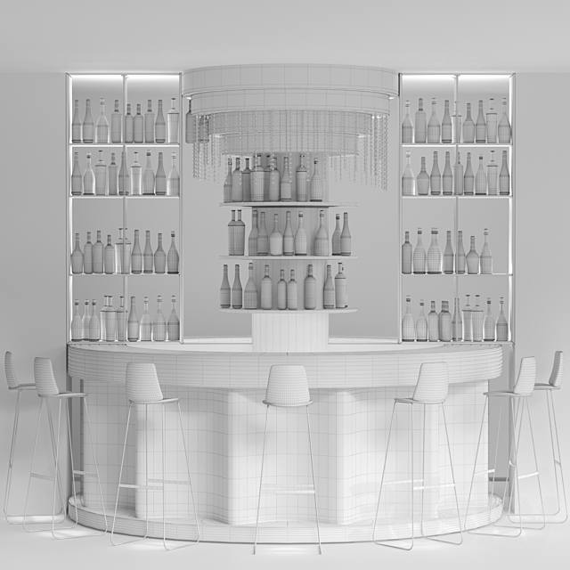 Bar counter with copper decor and strong alcohol. The pub 3DS Max Model - thumbnail 2