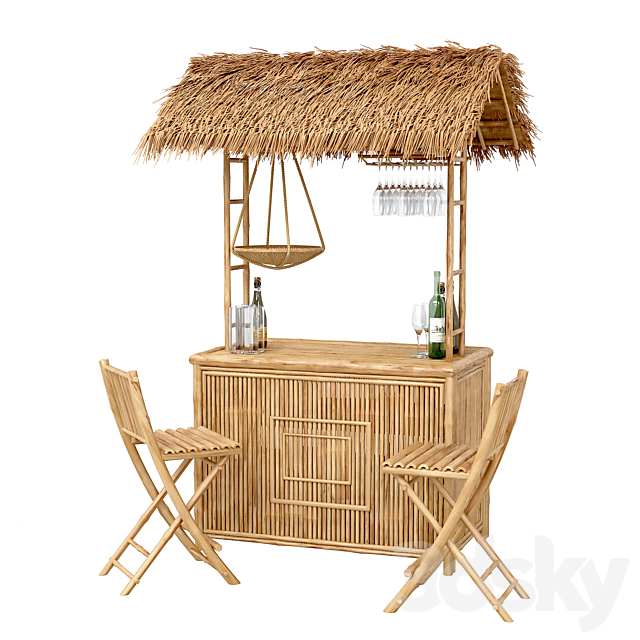 Beach Bamboo Bar with bottles and glasses 3DS Max Model - thumbnail 2