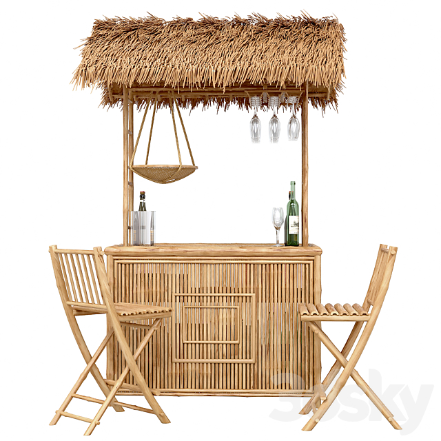 Beach Bamboo Bar with bottles and glasses 3DS Max Model - thumbnail 3