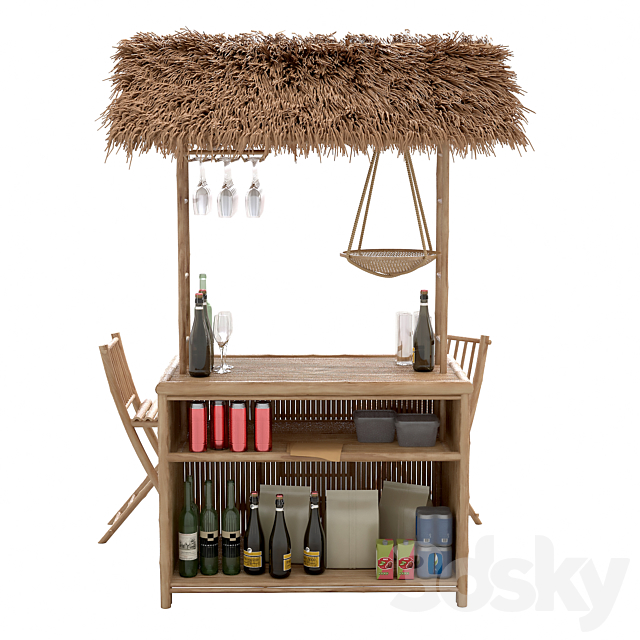 Beach Bamboo Bar with bottles and glasses 3DS Max Model - thumbnail 5