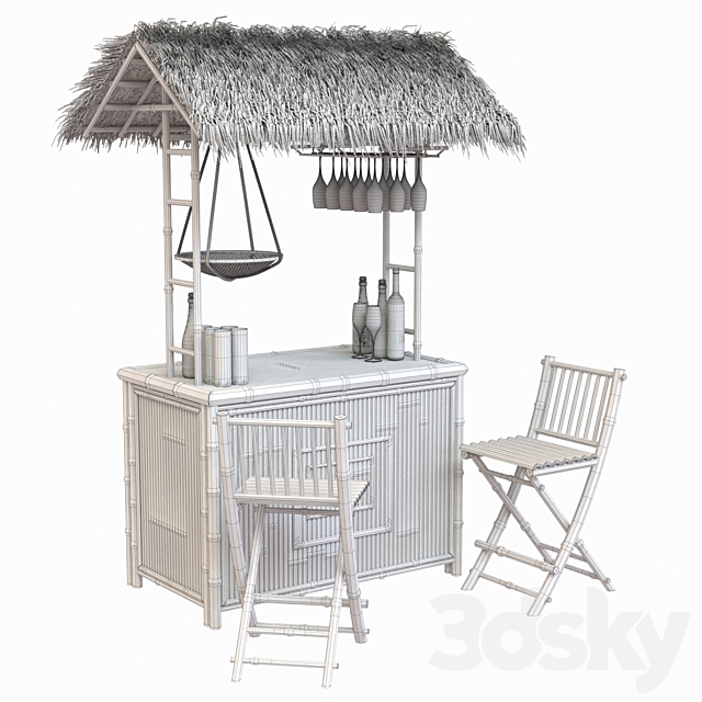 Beach Bamboo Bar with bottles and glasses 3DS Max Model - thumbnail 6