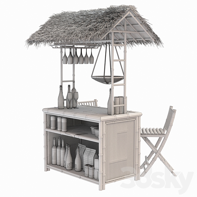 Beach Bamboo Bar with bottles and glasses 3DS Max Model - thumbnail 7