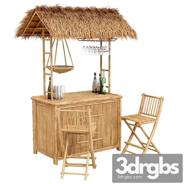 Beach Bamboo Bar with Bottles and Glasses 3dsmax Download - thumbnail 1