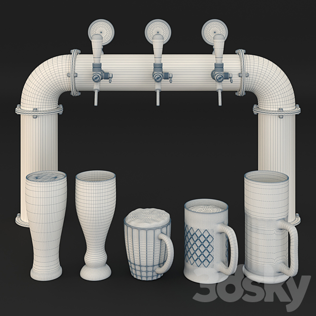 Beer tower & beer mugs 3DS Max Model - thumbnail 5