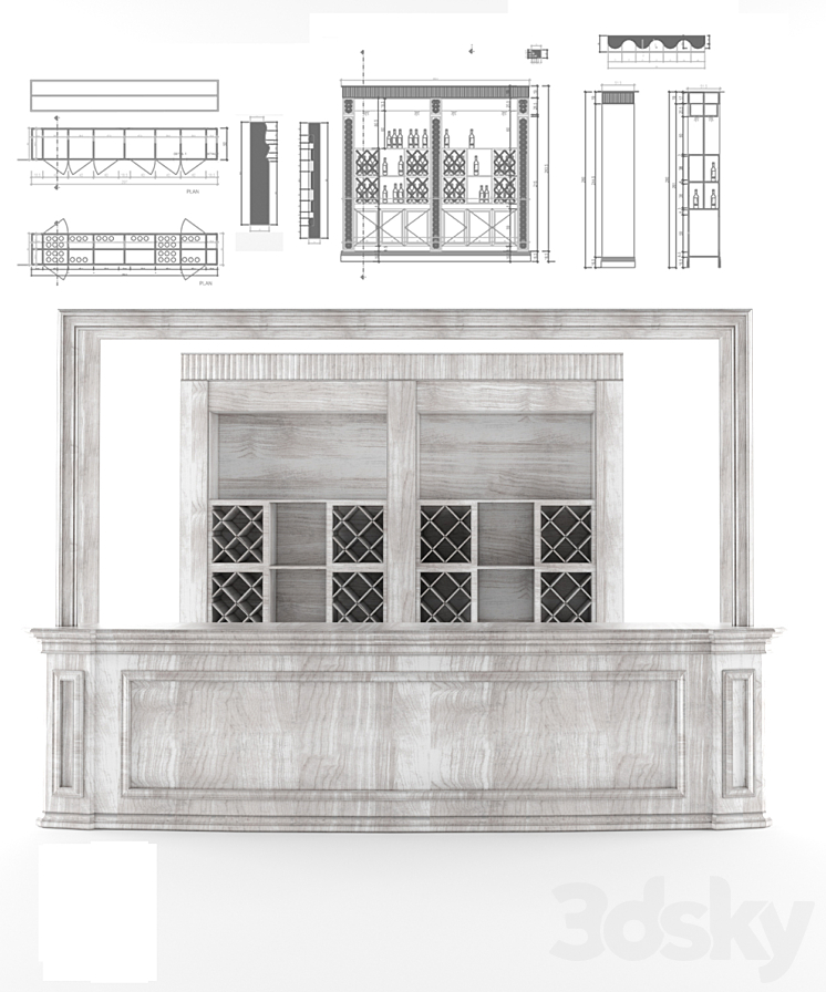 Breakfast bar + rack (cabinet) + drawing (dwg) 3DS Max - thumbnail 1