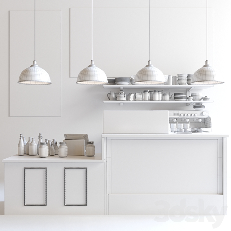 British style cafe with coffee machine and crockery. Showcase with juices 3DS Max - thumbnail 2