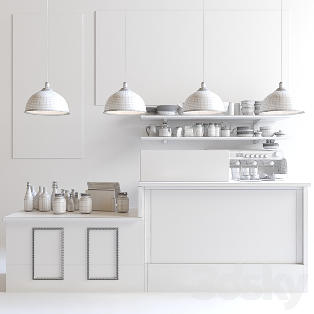 British style cafe with coffee machine and crockery. Showcase with juices 3DSMax File - thumbnail 2