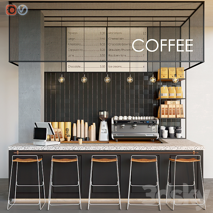 Cafe Coffeeshop Dark 3DS Max - thumbnail 1