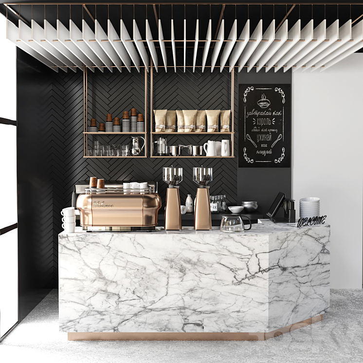 Cafe design 5. Coffee coffee maker coffee machine coffee point coffee grinder dishes marble panels 3DS Max - thumbnail 1