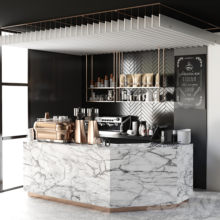 Cafe design 5. Coffee coffee maker coffee machine coffee point coffee grinder dishes marble panels 3DS Max - thumbnail 2