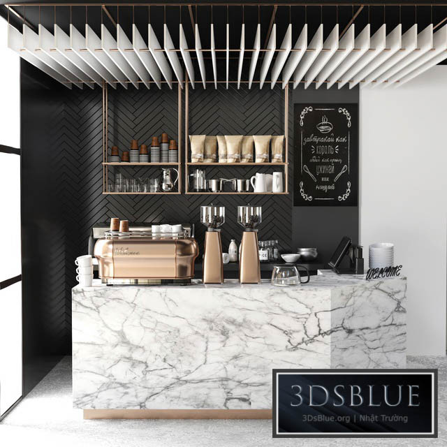 Cafe design 5. Coffee coffee maker coffee machine coffee point coffee grinder dishes marble panels 3DS Max - thumbnail 3