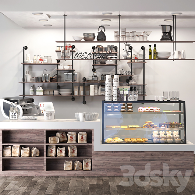 Cafe in loft style with a showcase with desserts and sweets 3. Coffee point 3DSMax File - thumbnail 1