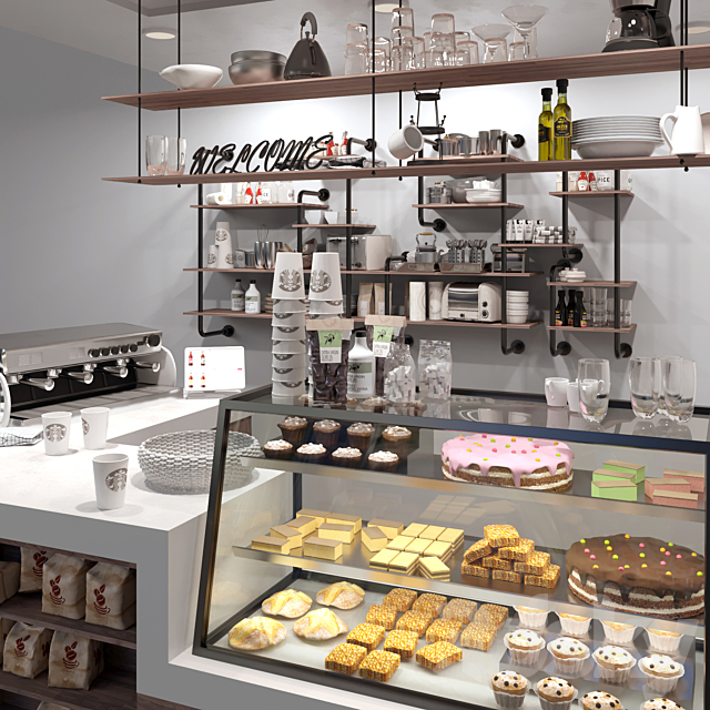 Cafe in loft style with a showcase with desserts and sweets 3. Coffee point 3DSMax File - thumbnail 2