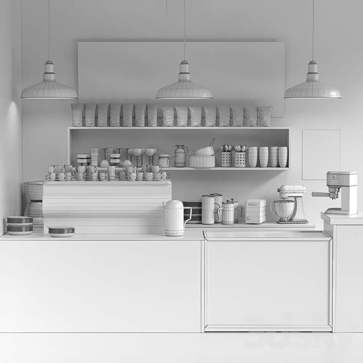 Cafe in minimalist style with a refrigerator with sweets and low-alcohol drinks 3DS Max - thumbnail 2