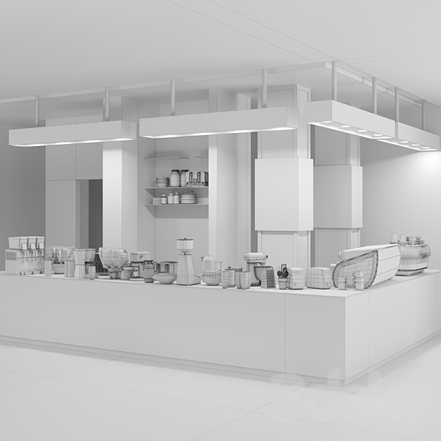 Cafe with a minimalist design with elements of concrete and wood. Coffee machine coffee maker 3DS Max Model - thumbnail 2