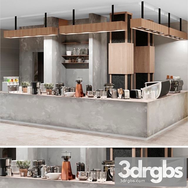 Cafe with a minimalist design with elements of concrete and wood. coffee machine coffee maker 3dsmax Download - thumbnail 1