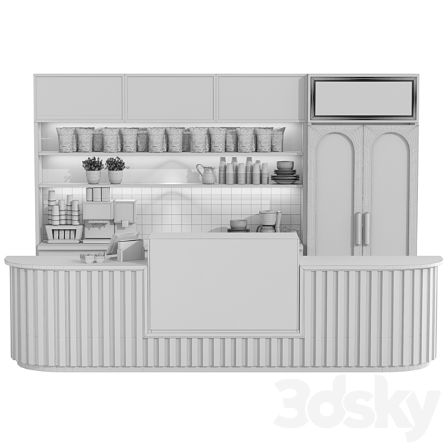 Cafe with display case with desserts and coffee machine 3DS Max Model - thumbnail 2