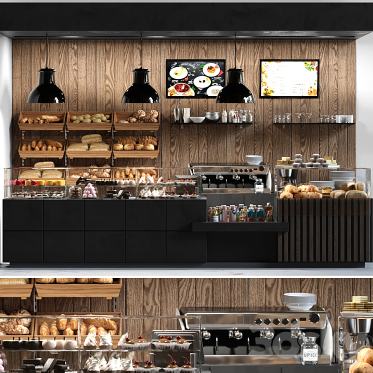 Cafe with pastries and desserts. Coffee house design project. Sweets 3DS Max - thumbnail 1