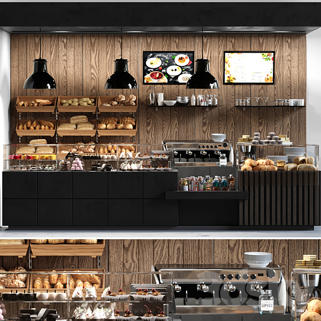 Cafe with pastries and desserts. Coffee house design project. Sweets 3DSMax File - thumbnail 1