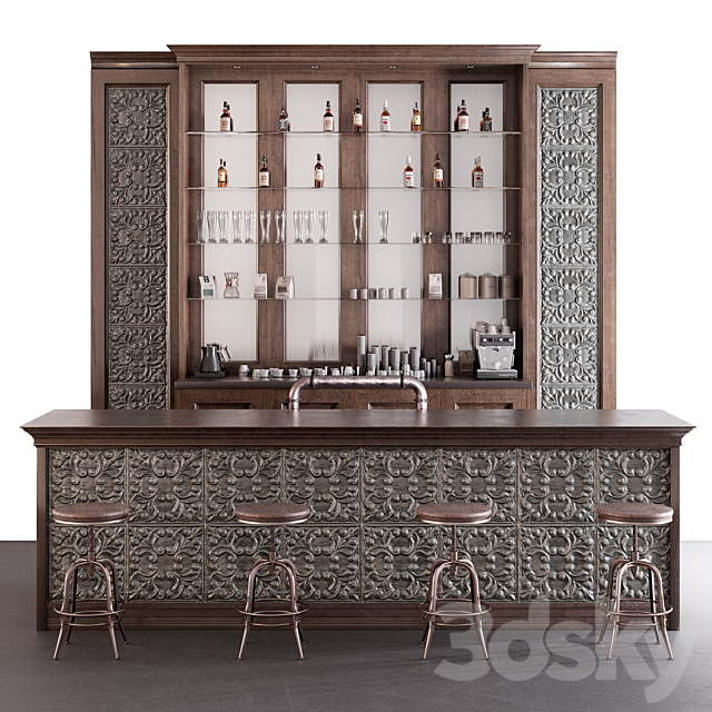 Classic Pub Bar Counter 3ds Max - thumbnail 1