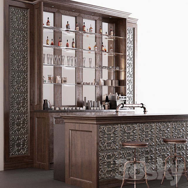 Classic Pub Bar Counter 3ds Max - thumbnail 2