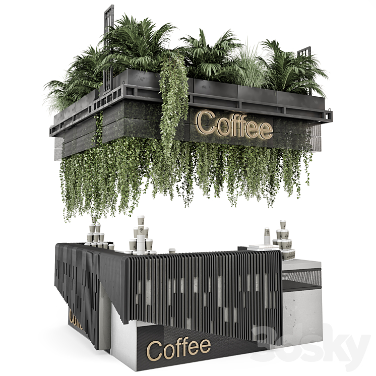 Coffee Reception Desk With Plants – Restaurant Set 1317 3DS Max Model - thumbnail 1