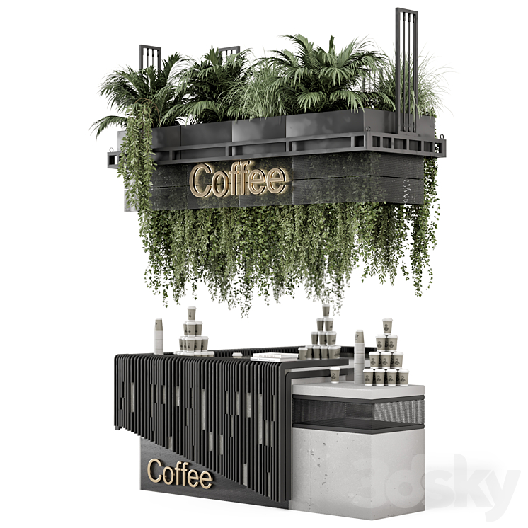 Coffee Reception Desk With Plants – Restaurant Set 1317 3DS Max Model - thumbnail 2