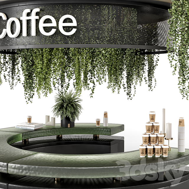 Coffee Reception Desk With Plants – Restaurant Set 1393 3DS Max Model - thumbnail 3