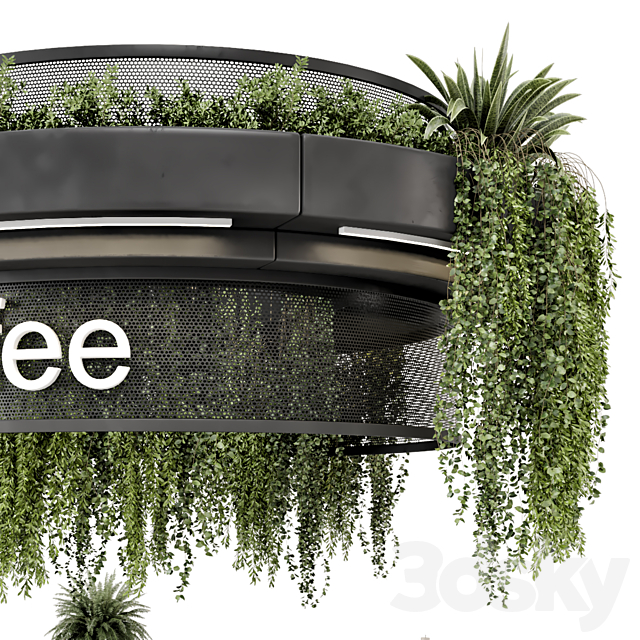 Coffee Reception Desk With Plants – Restaurant Set 1393 3DS Max Model - thumbnail 4