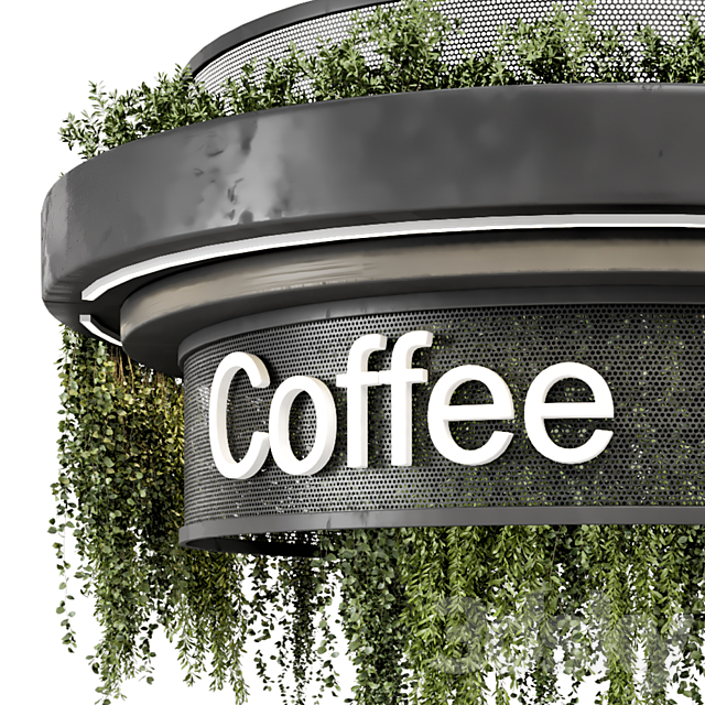 Coffee Reception Desk With Plants – Restaurant Set 1393 3DS Max Model - thumbnail 5