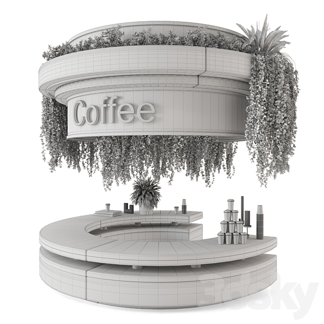 Coffee Reception Desk With Plants – Restaurant Set 1393 3DS Max Model - thumbnail 6