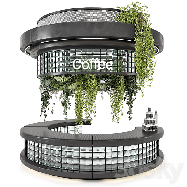 Coffee Reception Desk With Plants – Restaurant Set 2039 3ds Max - thumbnail 1