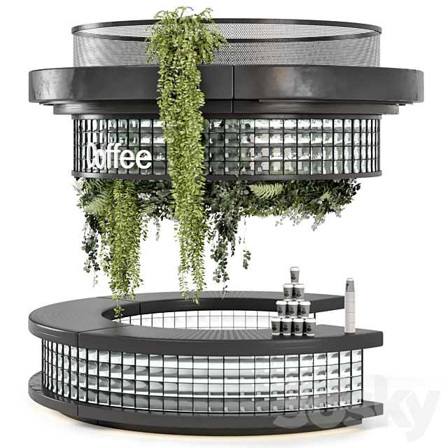 Coffee Reception Desk With Plants – Restaurant Set 2039 3ds Max - thumbnail 2