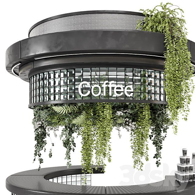 Coffee Reception Desk With Plants – Restaurant Set 2039 3ds Max - thumbnail 3