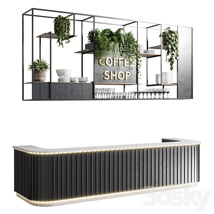 Coffee shop reception Restaurant counter by hanging plant – 02 3DS Max Model - thumbnail 1