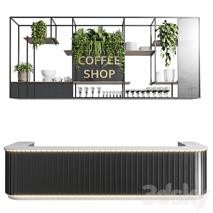 Coffee shop reception Restaurant counter by hanging plant – 02 3DS Max Model - thumbnail 2