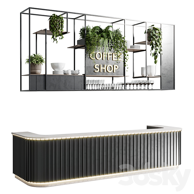 Coffee shop reception. Restaurant counter by hanging plant – 02 3DSMax File - thumbnail 1